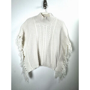 French Connection Cable Knit Fringe Sweater Coastal Beachy Old Money Bohemian S